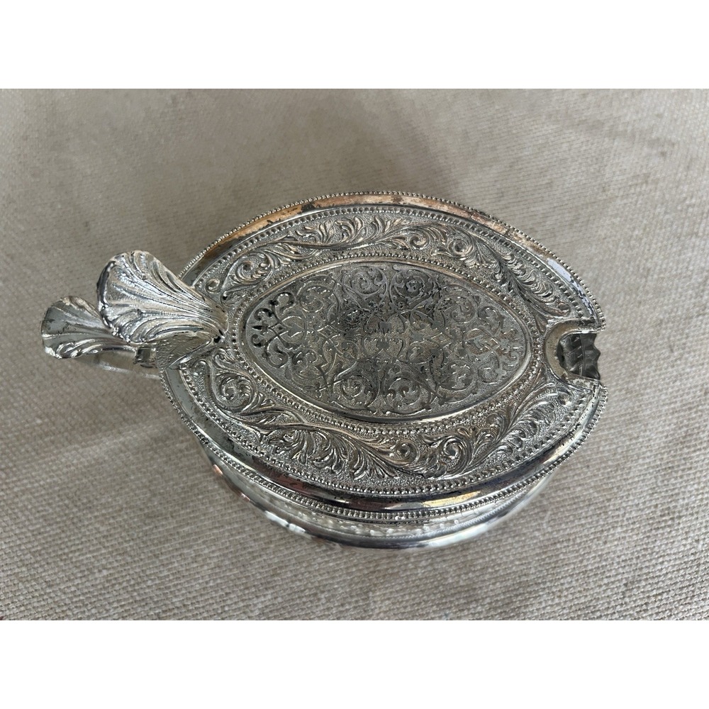 Vintage Italian Crystal Sugar Bowl Silver Plate Hearts Made in Italy Candy‎ Dish - Picture 4 of 11